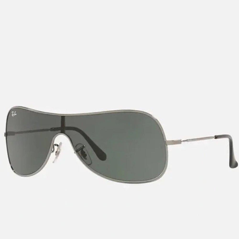 SOLD RAY-BAN RB3211 Sunglasses Shield Silver Gunmetal/Green Gray - Picture 2 of 11